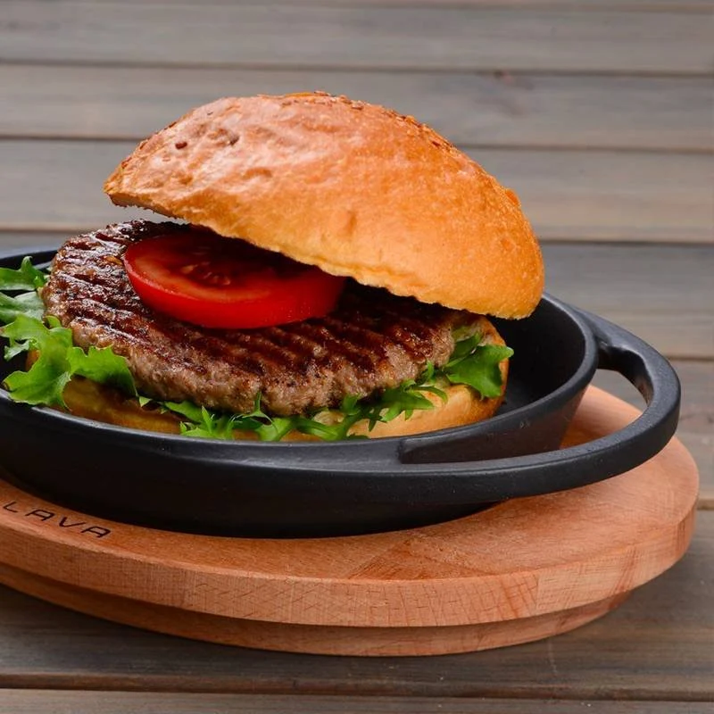 16 cm - Cast Iron Cookware Piatto In Ghisa Con Supporto In Legno
