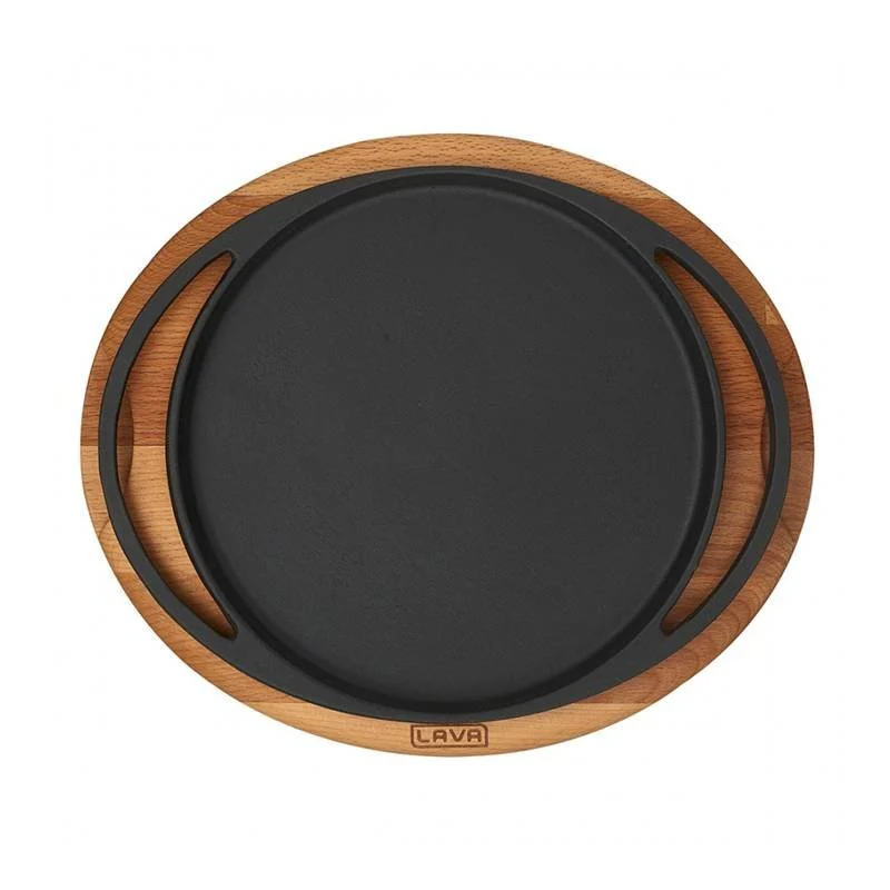 16 cm - Cast Iron Cookware Piatto In Ghisa Con Supporto In Legno