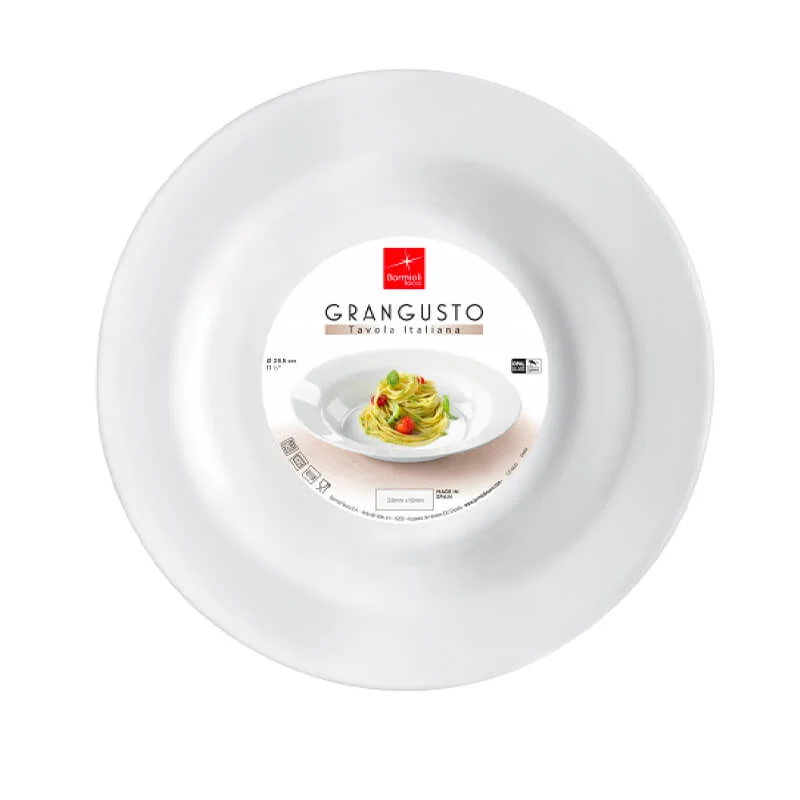 29.5 cm - Grangusto Piatto Pasta In Vetro Opale Temperato - Set 6 Pz