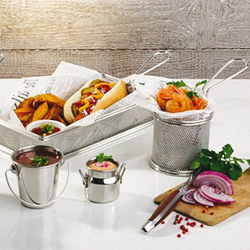 9 cm - Tableware Buffet & Display Cestello Porta Snack In Acciaio Inox