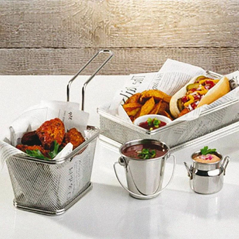 13x10 cm - Tableware Buffet & Display Cestello Porta Snack In Acciaio Inox