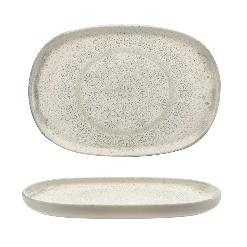 33 cm - Lace PIatto Vassoio Ovale In Stoneware - Set 4 Pz