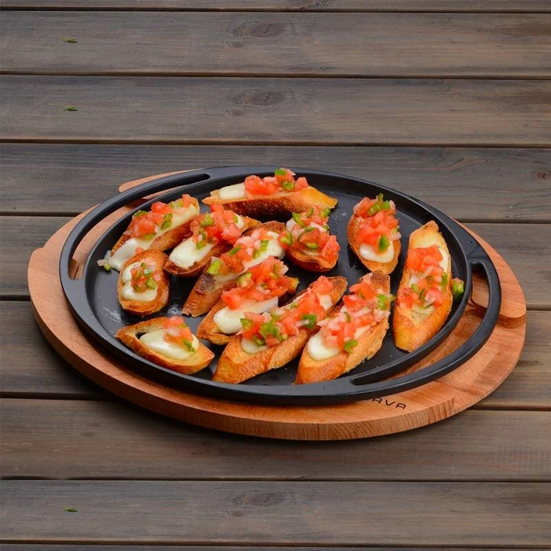 20 cm - Cast Iron Cookware Piatto In Ghisa Con Supporto In Legno