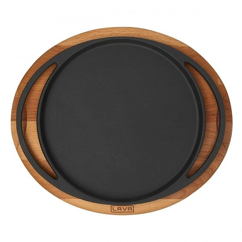 20 cm - Cast Iron Cookware Piatto In Ghisa Con Supporto In Legno