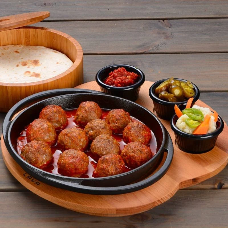 20 cm - Cast Iron Cookware Piatto In Ghisa Con Supporto In Legno
