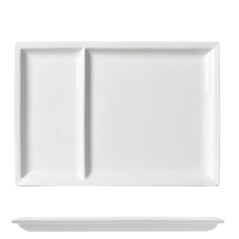 31x22 cm - Justwhite Piatto Vassoio Rettangolare In Porcellana - Set 3 Pz