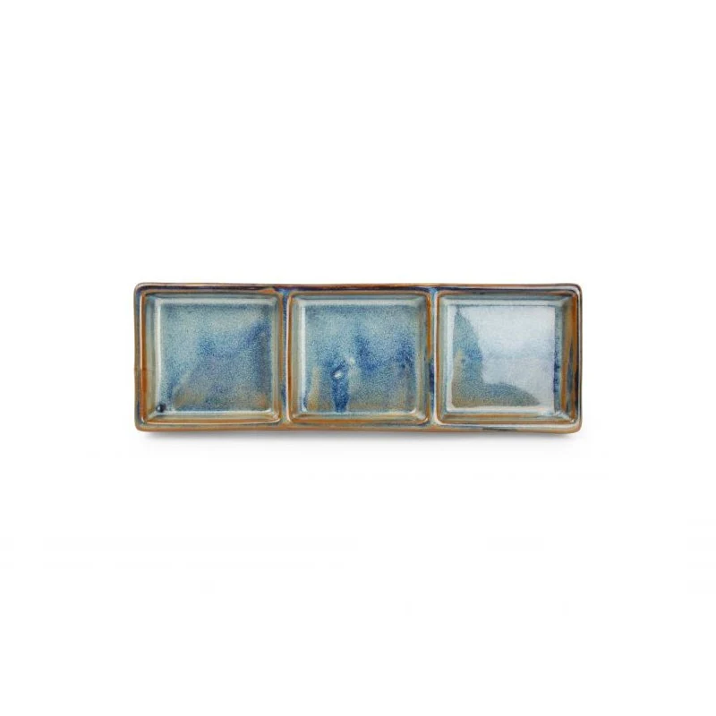 24x8 cm - Nova Piatto Vassoio 3 Scomparti In Porcellana - Set 4 Pz