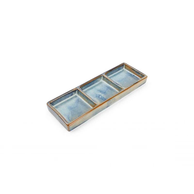 24x8 cm - Nova Piatto Vassoio 3 Scomparti In Porcellana - Set 4 Pz
