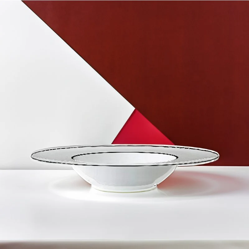 27 cm - Ligne Noir Piatto Pasta In Porcellana - Set 6 Pz