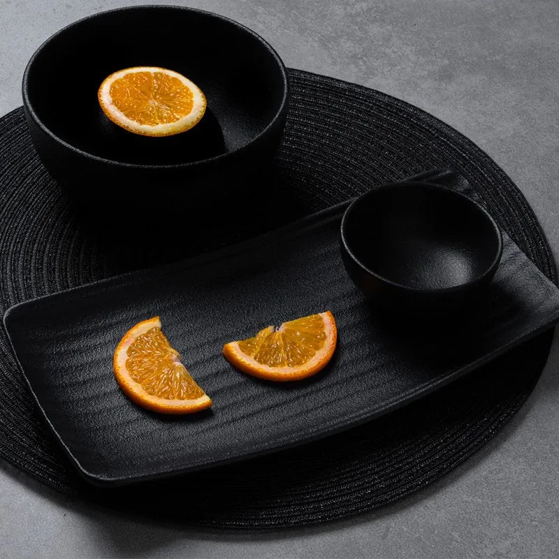 24x13 cm - Black Dazzle Piatto Vassoio Rettangolare In Porcellana - Set 12 Pz