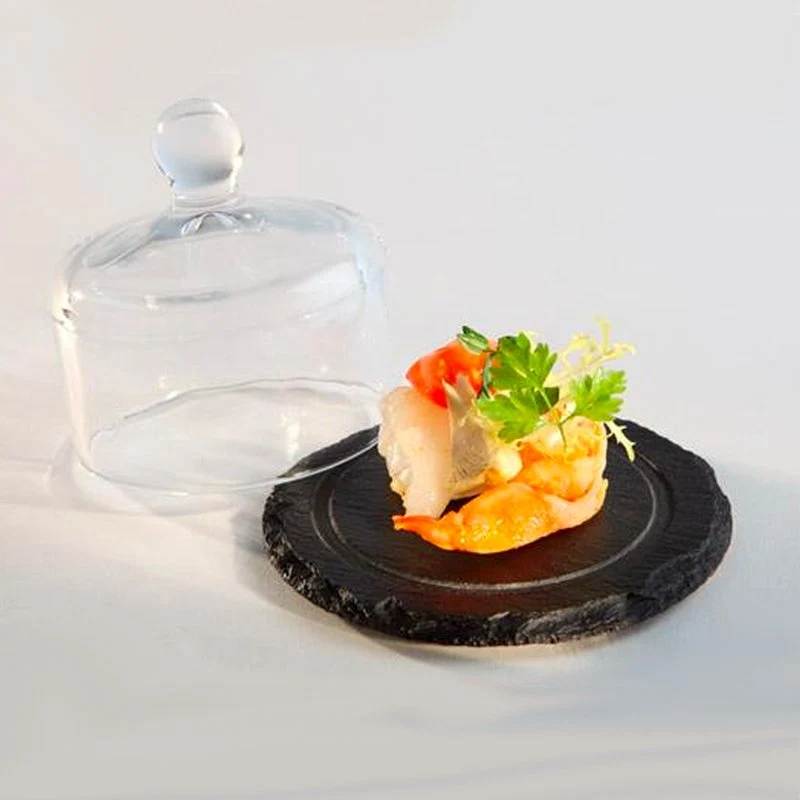 10.5 cm - Piatto Presentazione In Ardesia Con Cloche In Vetro