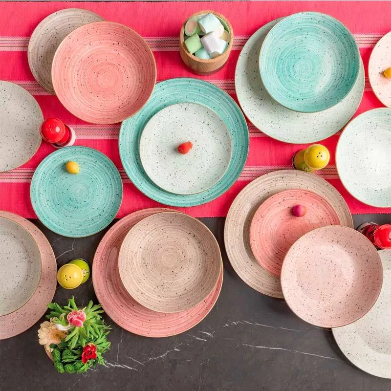 Metropolis Pepper Bamboo Servizio Piatti In Porcellana - Set 18 Pz