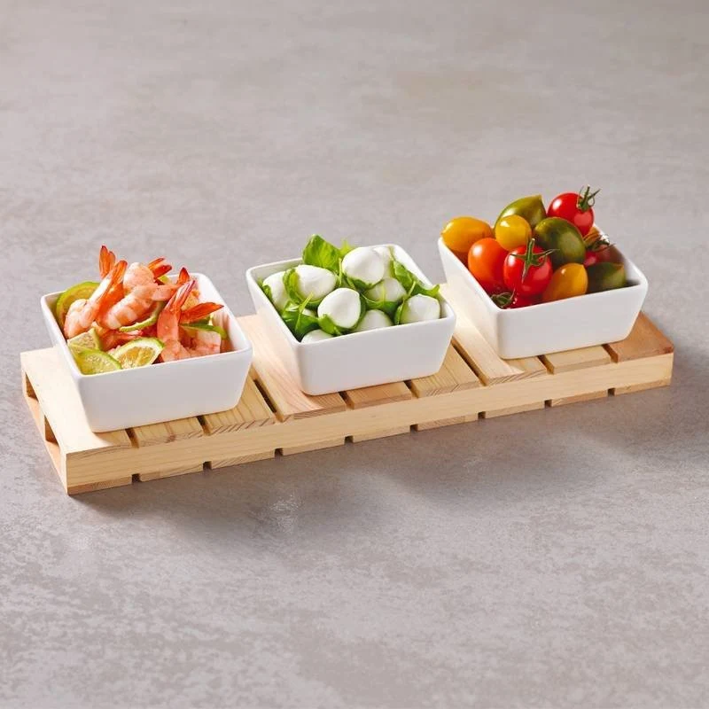 Happy Hour Coppette per Aperitivo Quadrate Con Supporto In Legno - Set 4 Pz