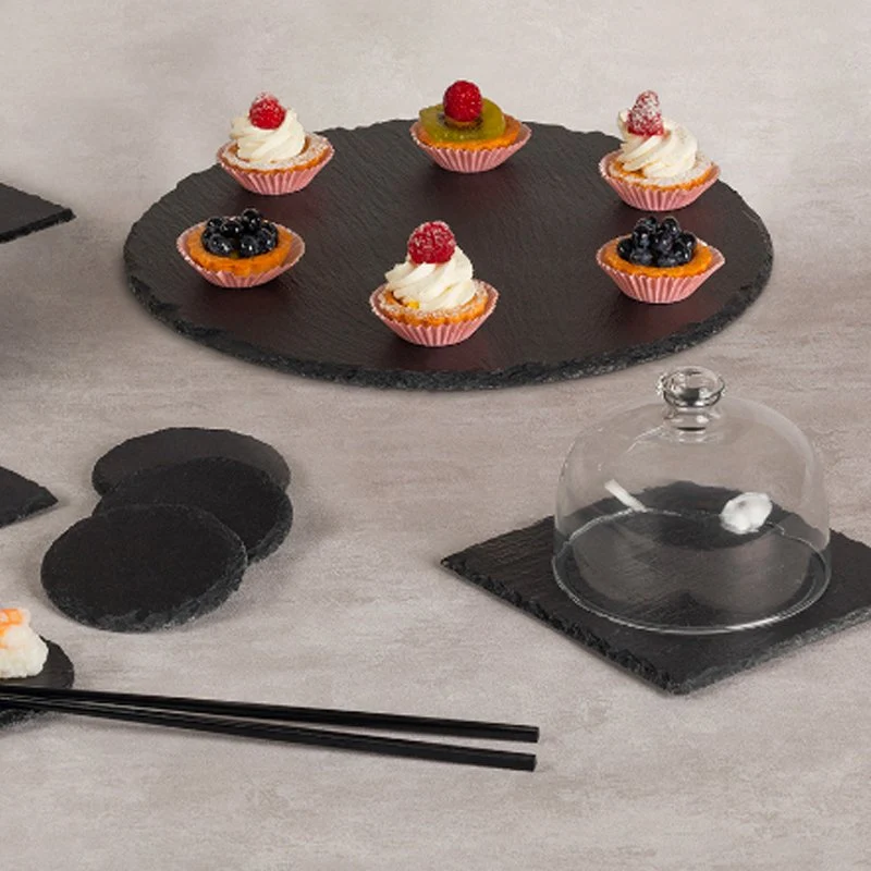 26 cm - Piatto Vassoio Rotondo In Ardesia - Set 6 Pz