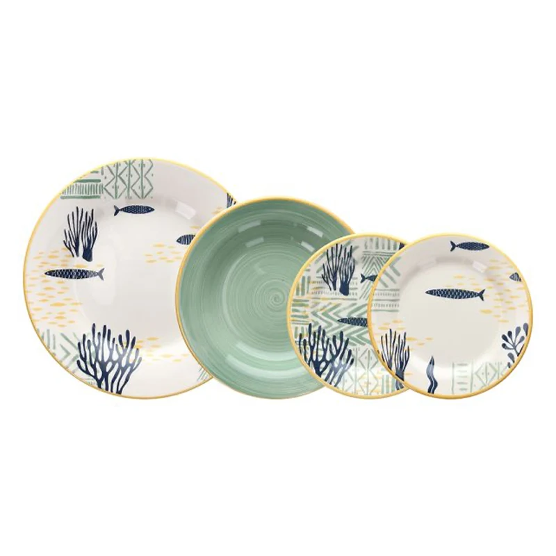 Vela Antigua Servizio Piatti In Stoneware - Set 18 Pz