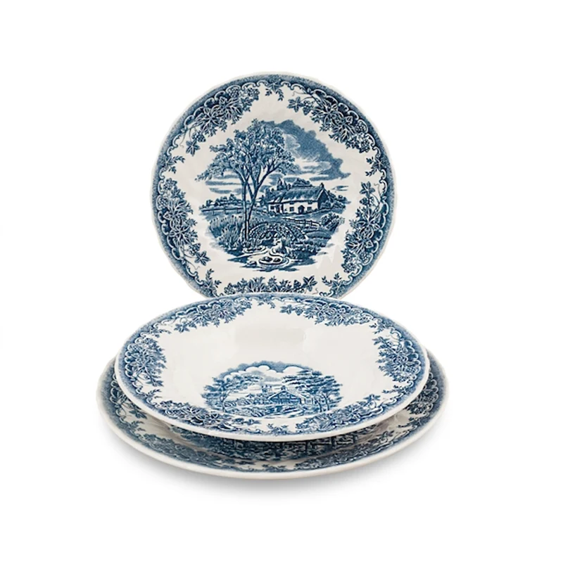 James Sadler & Sons Brookblue Servizio Piatti In Terracotta - Set 18 Pz