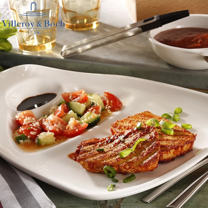30.9x28.8 cm - BBQ Passion Piatto Bistecca In Porcellana - Set 2 Pz