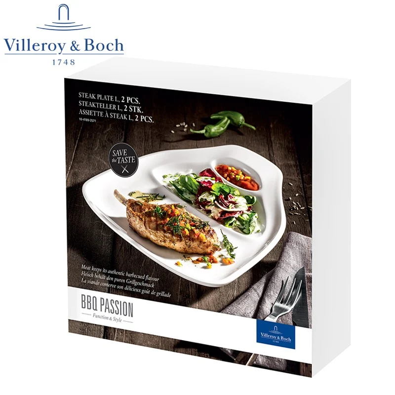30.9x28.8 cm - BBQ Passion Piatto Bistecca In Porcellana - Set 2 Pz