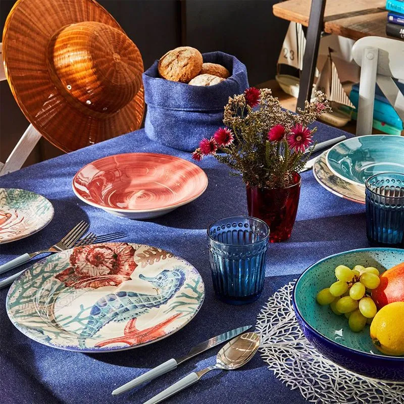 Vela Aquarium Servizio Piatti In Stoneware - Set 18 Pz