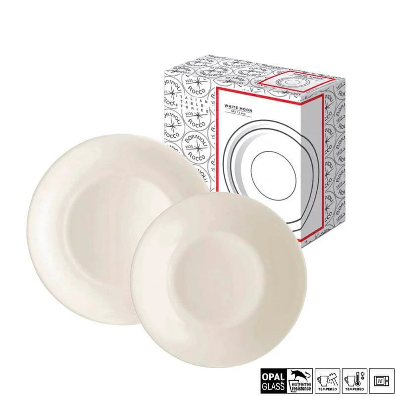 White Moon Servizio Piatti In Vetro Opale - Set 12 Pz