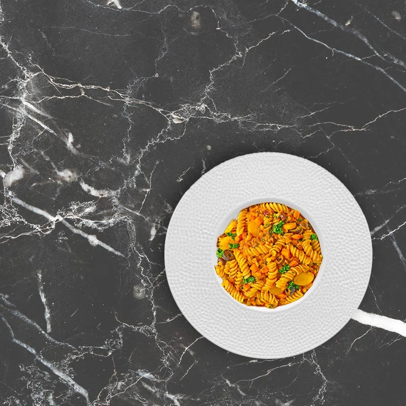 27 cm - Zen Tunisie Martellato Piatto Pasta In Porcellana - Set 6 Pz