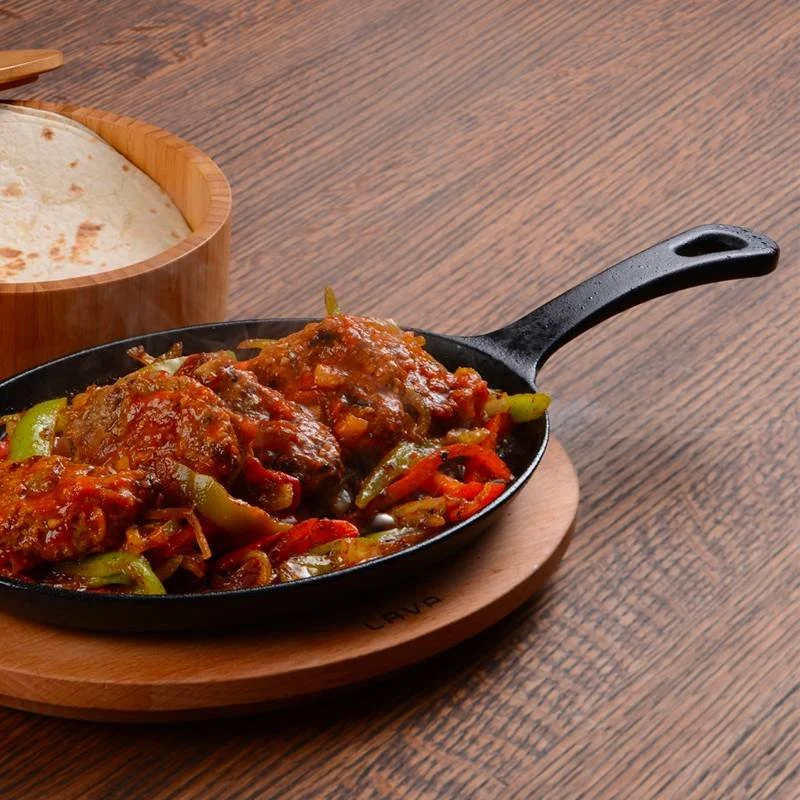 17 cm - Cast Iron Cookware Piatto In Ghisa Con Supporto In Legno