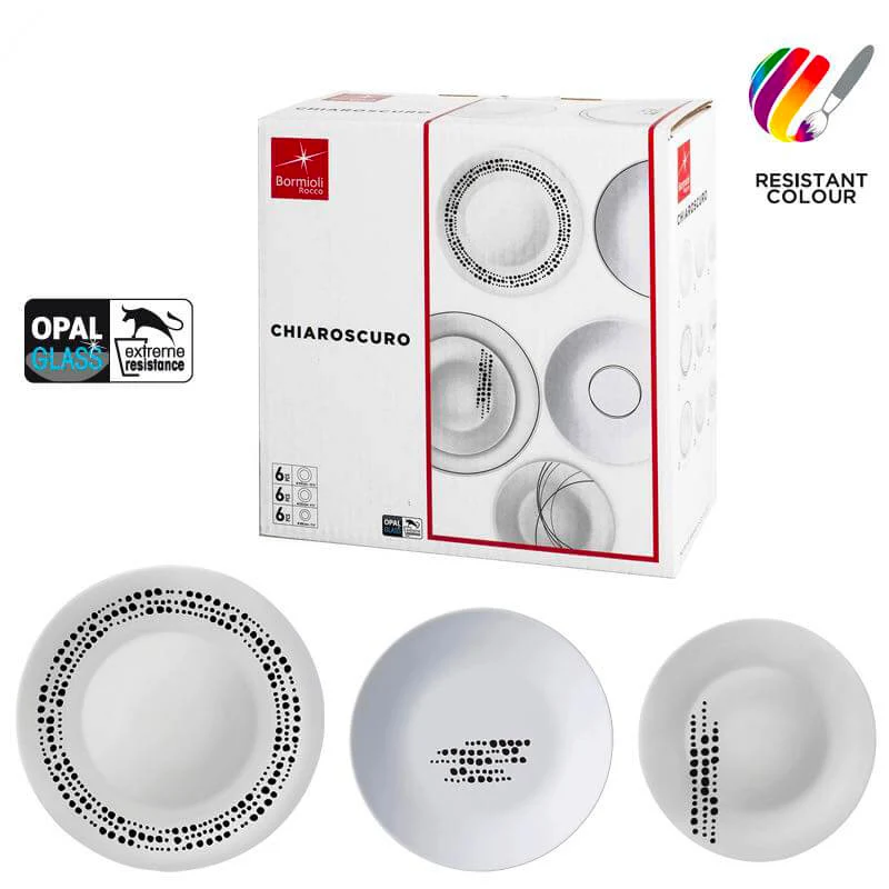 Chiaroscuro Servizio Piatti In Vetro Opale - Set 18 Pz