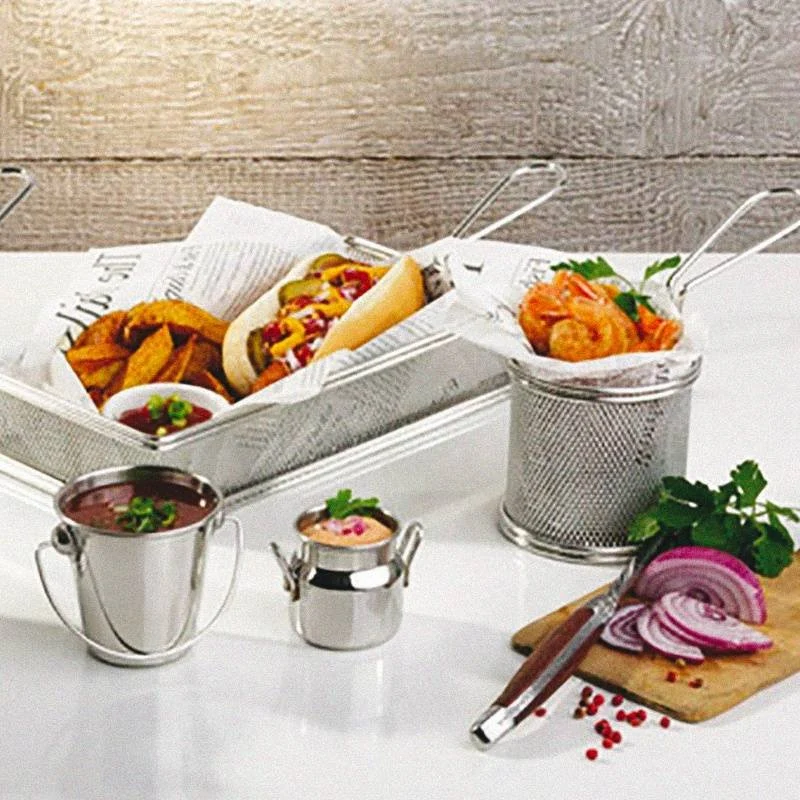 7 cm - Tableware Buffet & Display Secchiello Porta Snack In Acciaio Inox - Set 4 Pz
