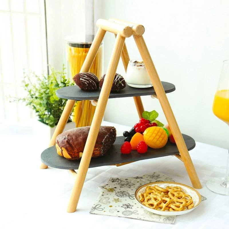 20.5x4.5 cm - Tableware Buffet & Display Alzata 2 Piani In Legno e Ardesia