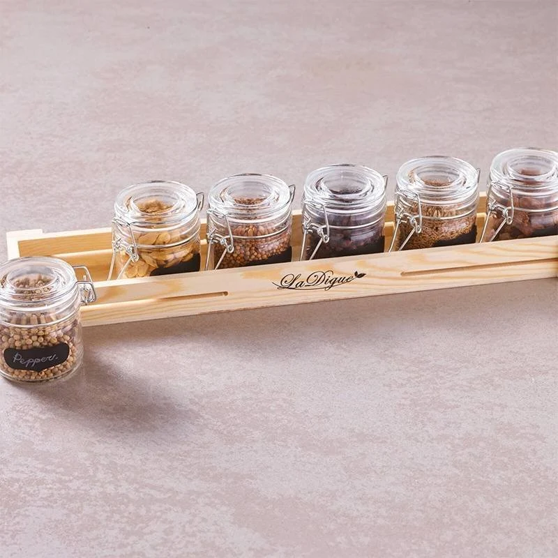 20 cl - Happy Hour Vasetti per Aperitivo Con Supporto Vassoio In Legno - Set 7 Pz
