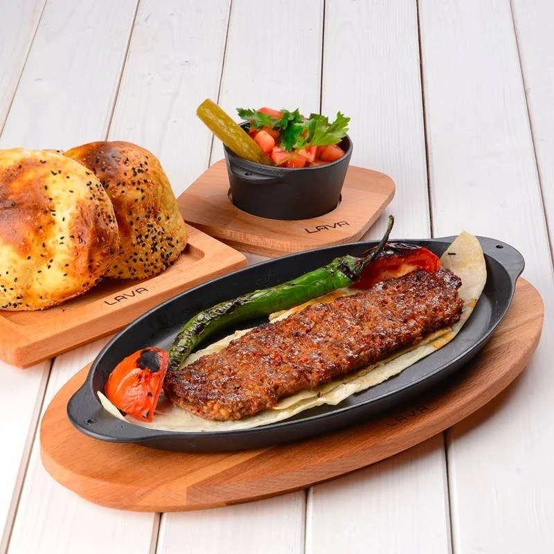 29.5x15.5 cm - Cast Iron Cookware Piatto In Ghisa Con Supporto In Legno