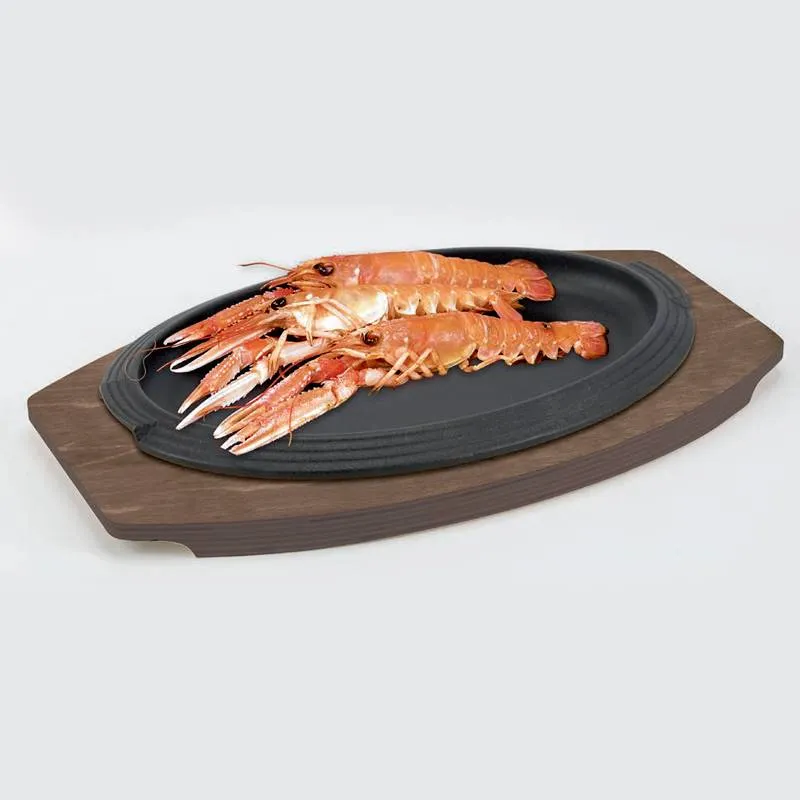 32x22 cm - Basic Piatto In Ghisa Con Supporto In Legno