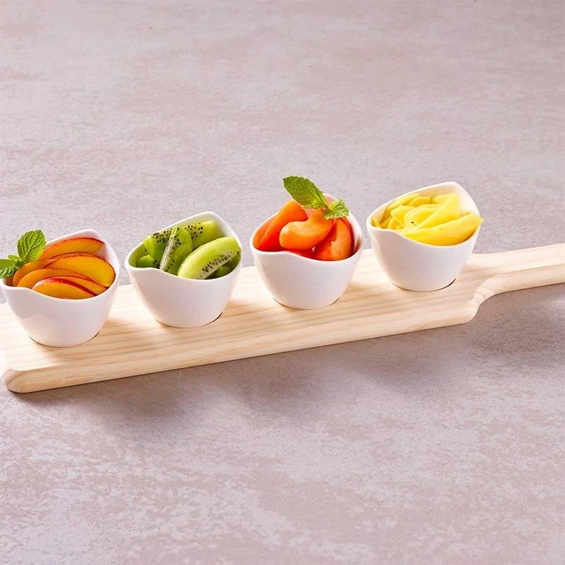 Happy Hour Coppette per Aperitivo Ovali Con Supporto In Legno - Set 4 Pz