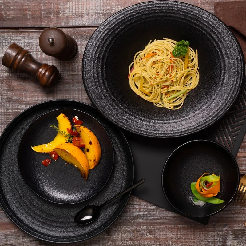 21 cm - Black Dazzle Piatto Fondo In Porcellana - Set 6 Pz