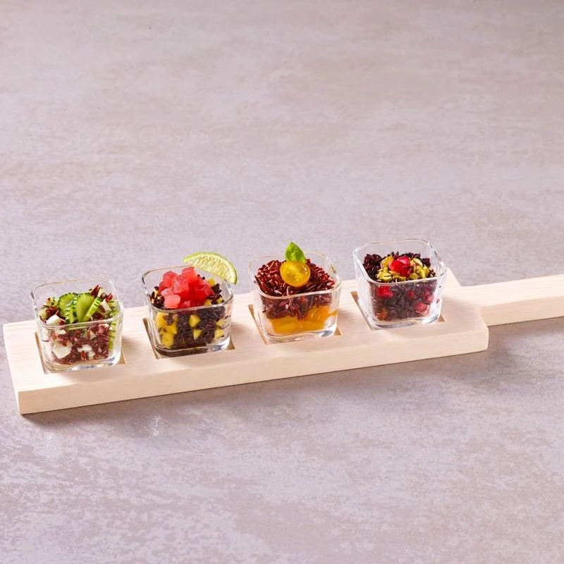 6.8 cl - Happy Hour Coppette per Aperitivo Con Supporto Vassoio In Legno - Set 5 Pz