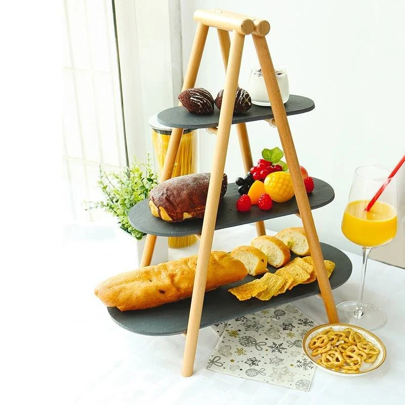 25x4.5 cm - Tableware Buffet & Display Alzata 3 Piani In Legno e Ardesia