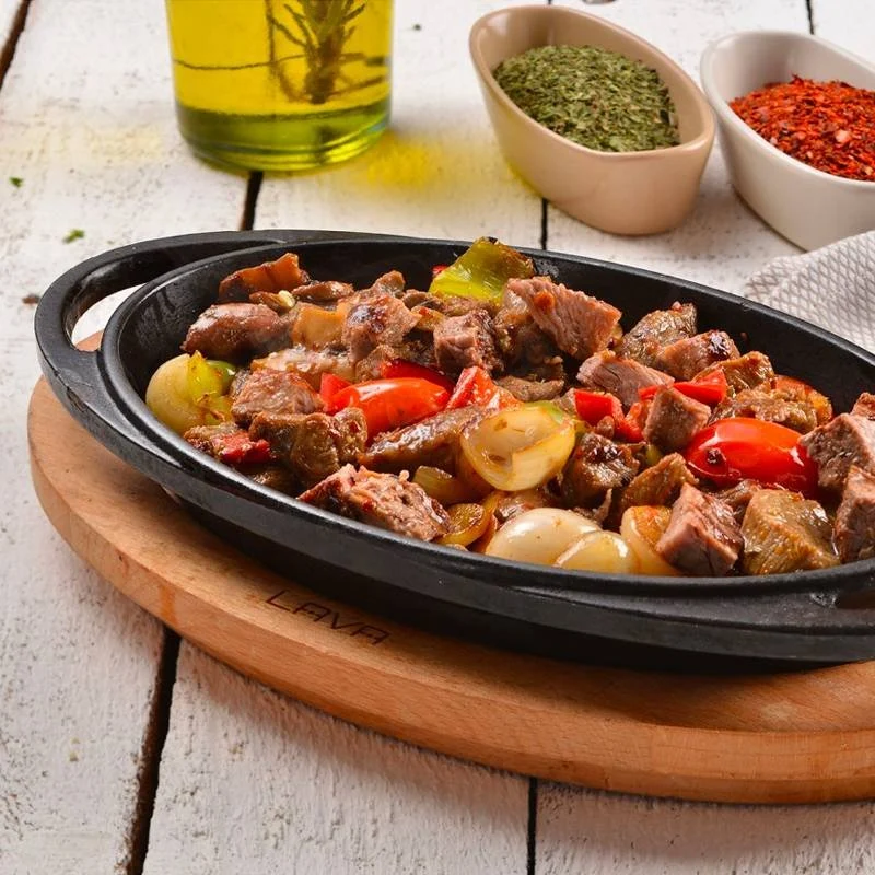 21x14 cm - Cast Iron Cookware Piatto In Ghisa Con Supporto In Legno
