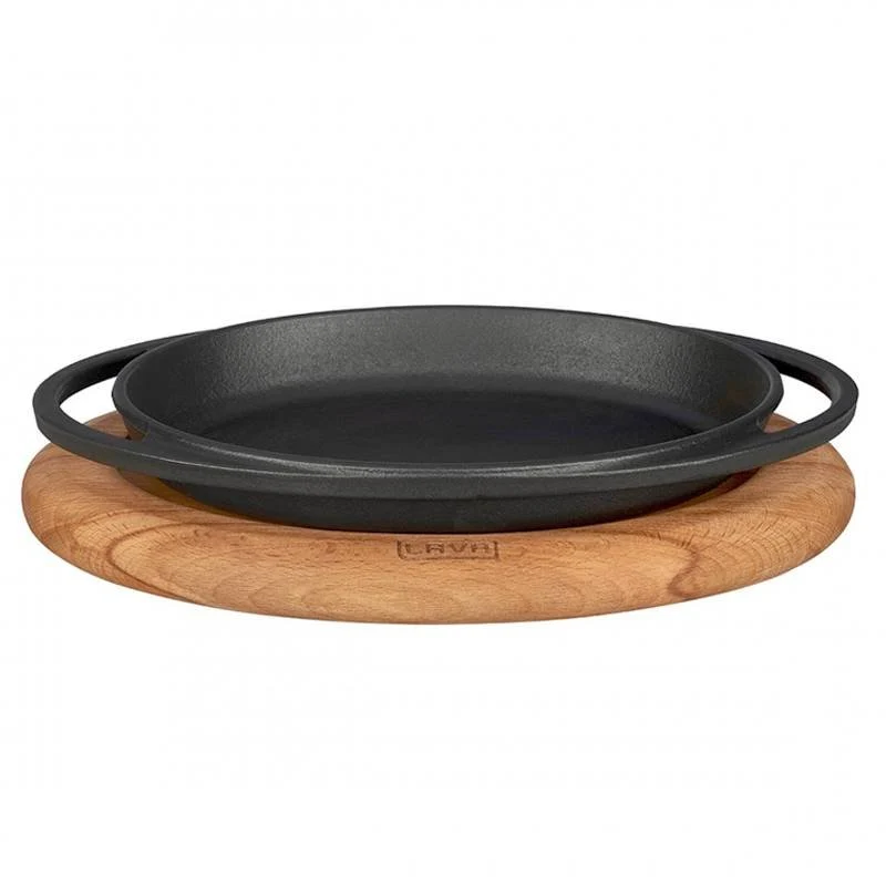 21x14 cm - Cast Iron Cookware Piatto In Ghisa Con Supporto In Legno