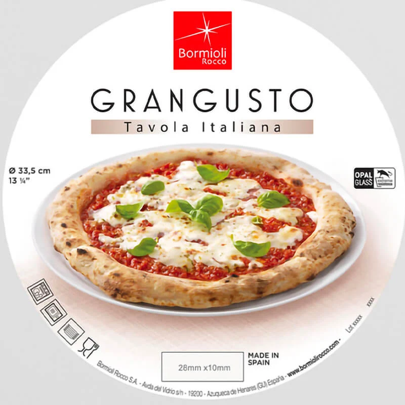 33 cm - Grangusto Piatto Pizza In Vetro Opale Temperato - Set 6 Pz