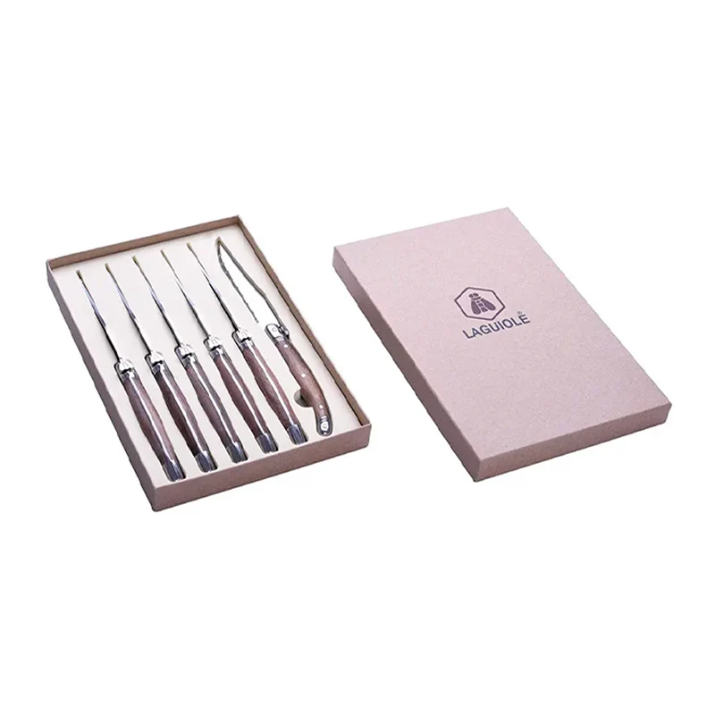 Coltello Bistecca In Acciaio Inox - Legno Noce - Set 6 Pz