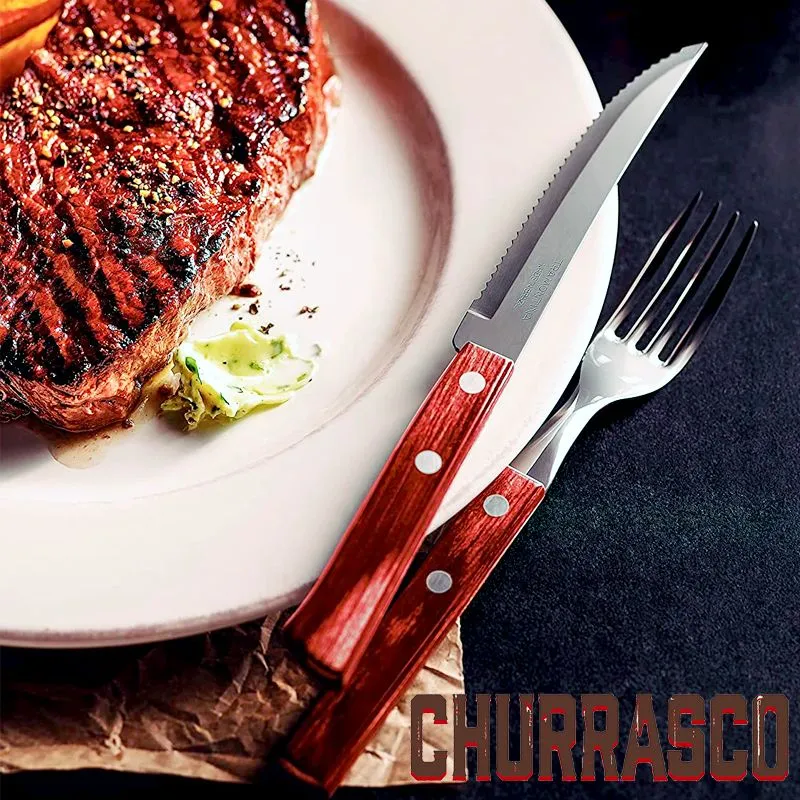 Churrasco Servizio Posate In Acciaio Inox - Poliwood - Set 12 Pz