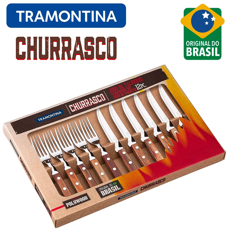 Churrasco Servizio Posate In Acciaio Inox - Poliwood - Set 12 Pz