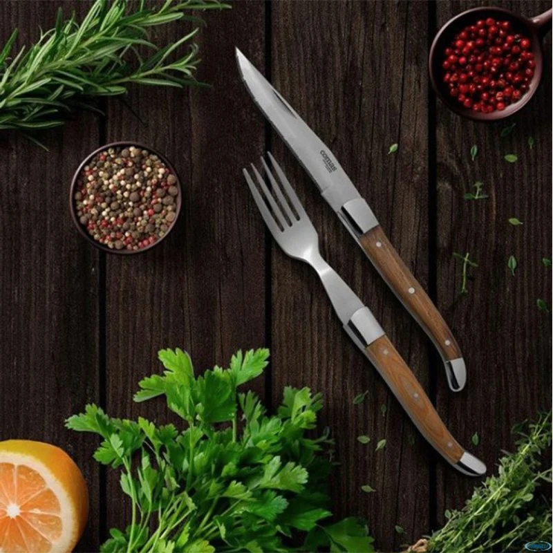 23 Cm - Alps Coltello Bistecca In Acciaio Inox Manico Pakkawood - Set 6 Pz