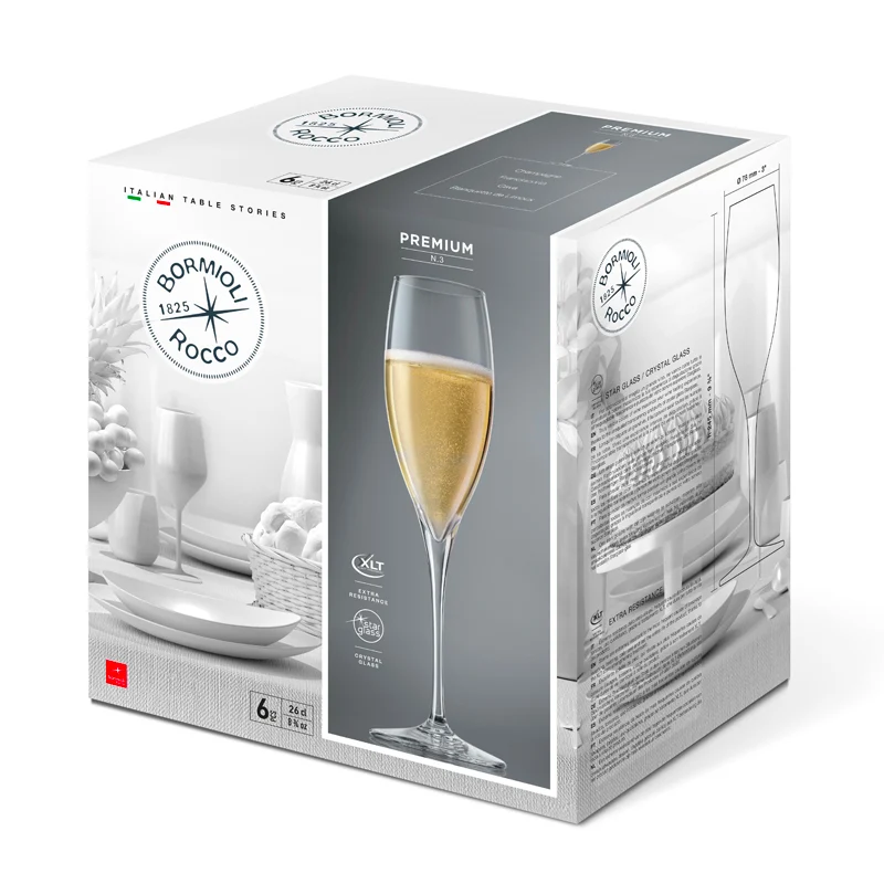 26 cl - Premium Calice Flute in Vetro - Set 6 Pezzi
