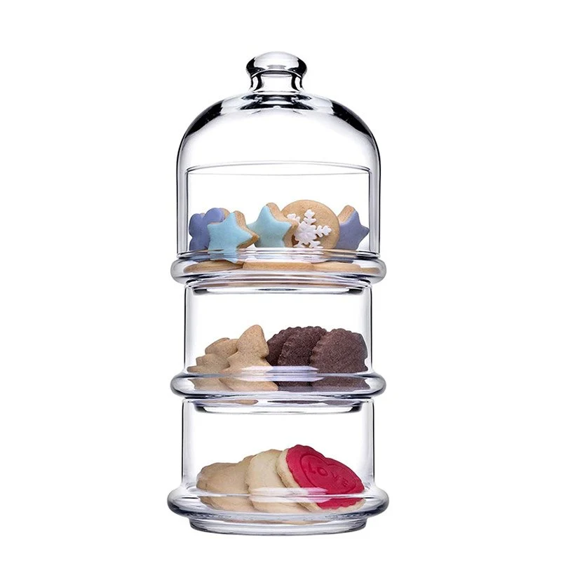 12 cm - Patisserie Coppette Con Cupola Impilabili in Vetro - Set 3 Pezzi