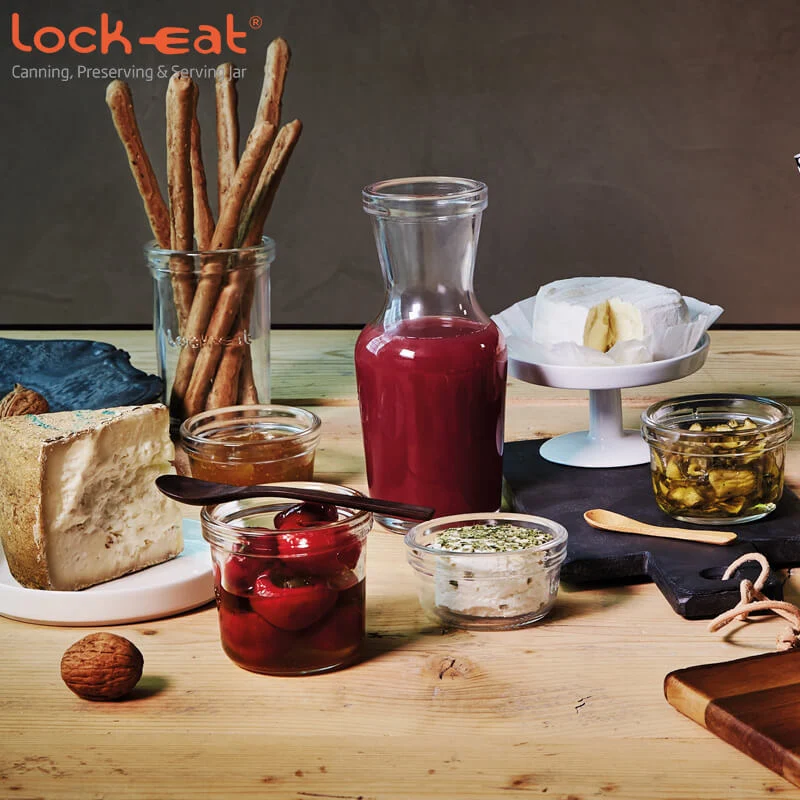 1 Litro - Lock Eat Caraffa in Vetro - Set 12 Pezzi