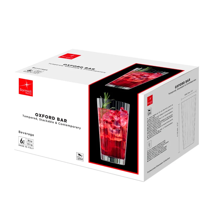 39.5 cl - Oxford Bicchiere Bibita in Vetro Temperato - Set 6 Pezzi