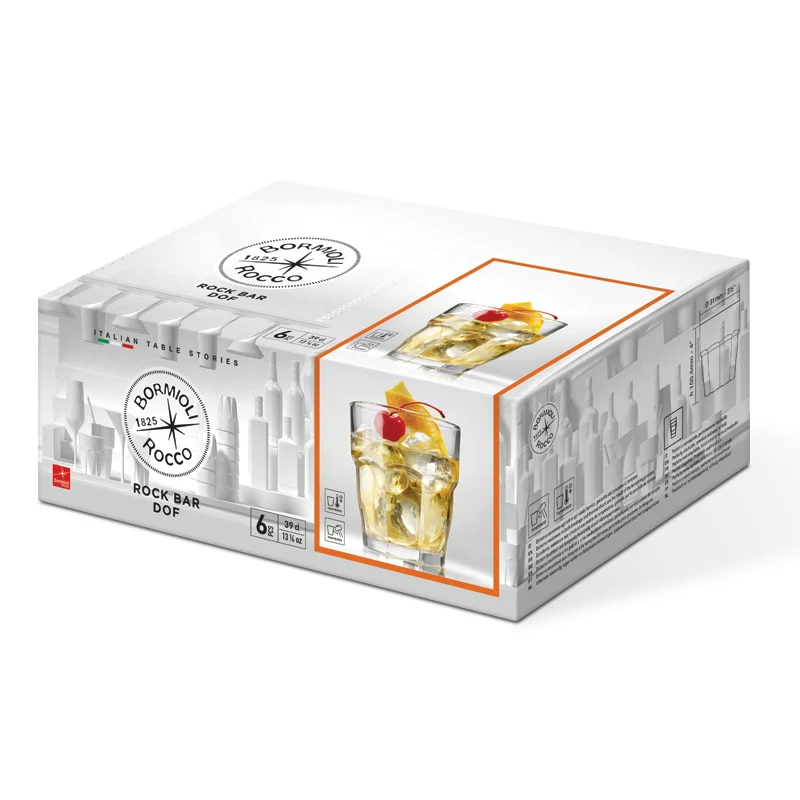 39 cl - Rock Bar Bicchiere Acqua in Vetro Temperato - Set 6 Pezzi