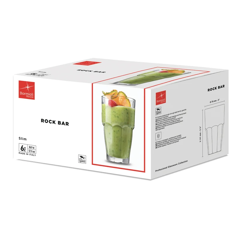 36.9 cl - Rock Bar Bicchiere Bibita in Vetro Temperato - Set 6 Pezzi