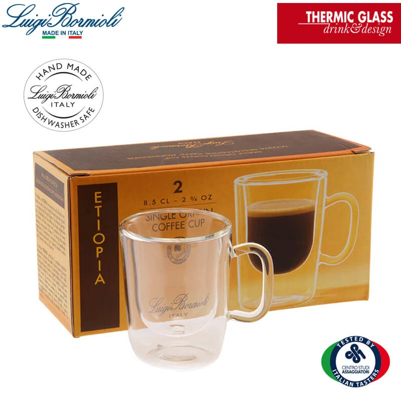 8.5 cl - Thermic Glass Tazzina Caffé Etiopia in Vetro Borosilicato - Set 2 Pezzi